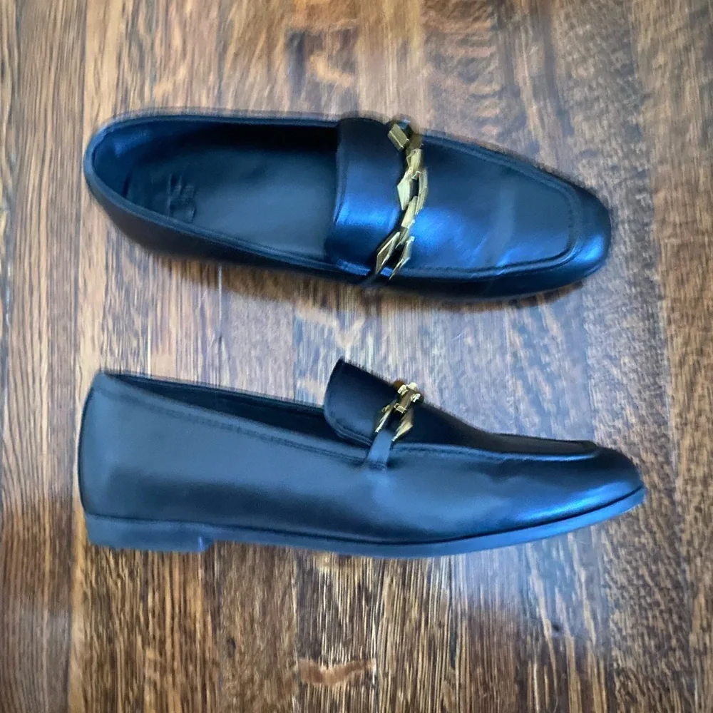 Black Loafers with Gold Chain